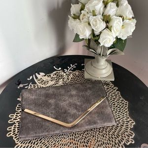 Stylish Brown Leather Envelope Clutch Purse with Gold Trim